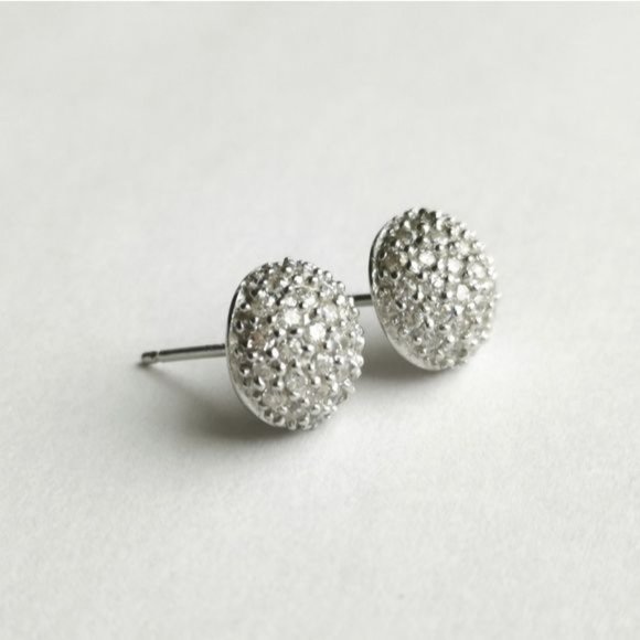 🆕 sterling silver pave cz dome stud earrings - Picture 1 of 8